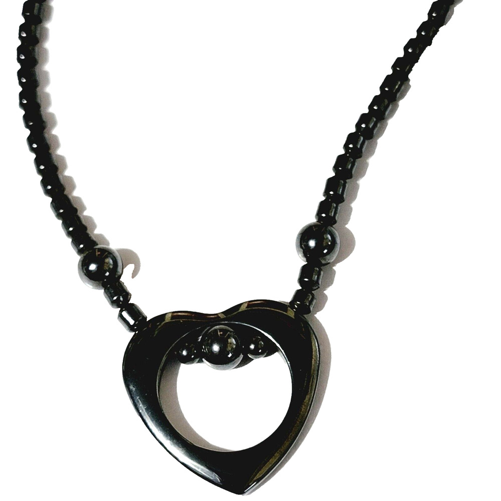 Vintage‎ Hematite Heart Necklace Black Gray Beaded Boho Jewelry bk01-23